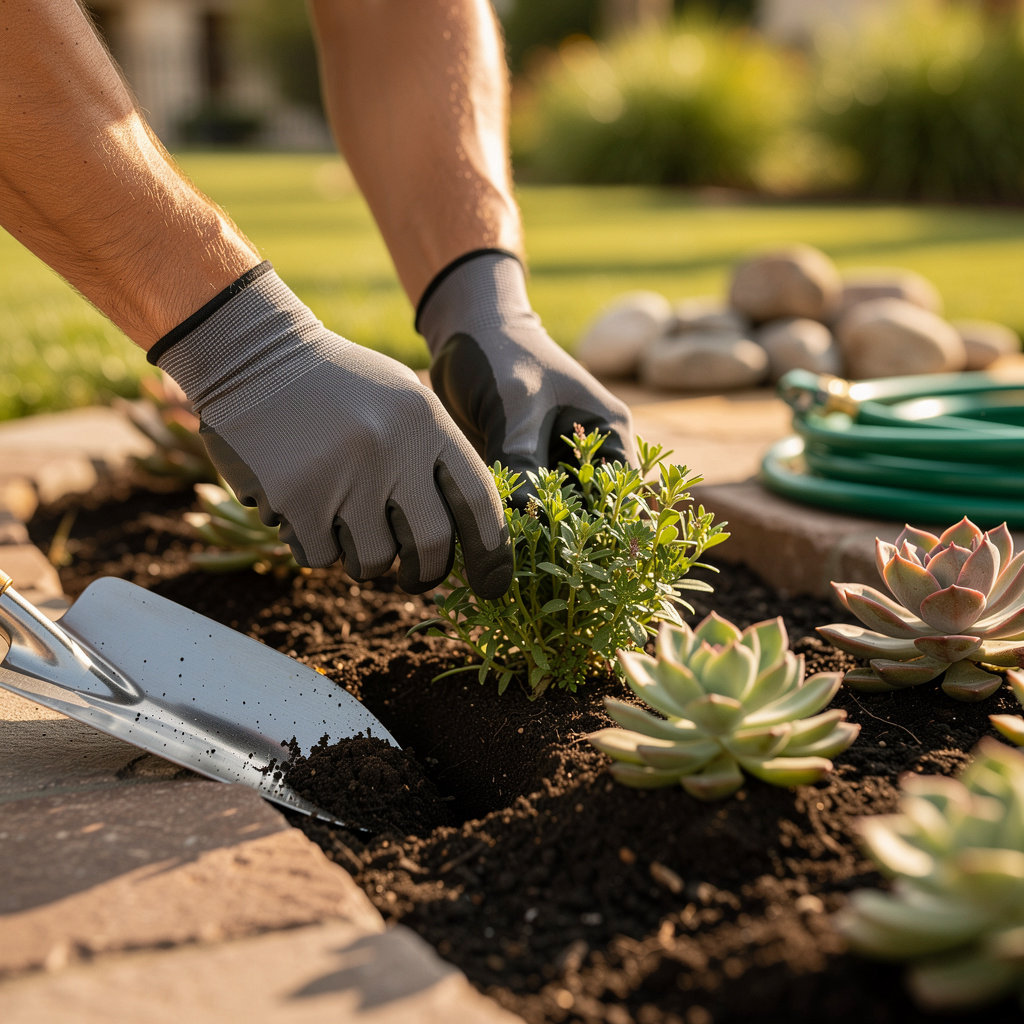 Green Solution Landscaping professional designing a sustainable garden in San Diego, CA